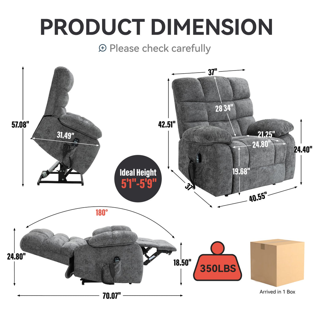Lift Recliner Chair Heat Massage Dual Motor Infinite Position