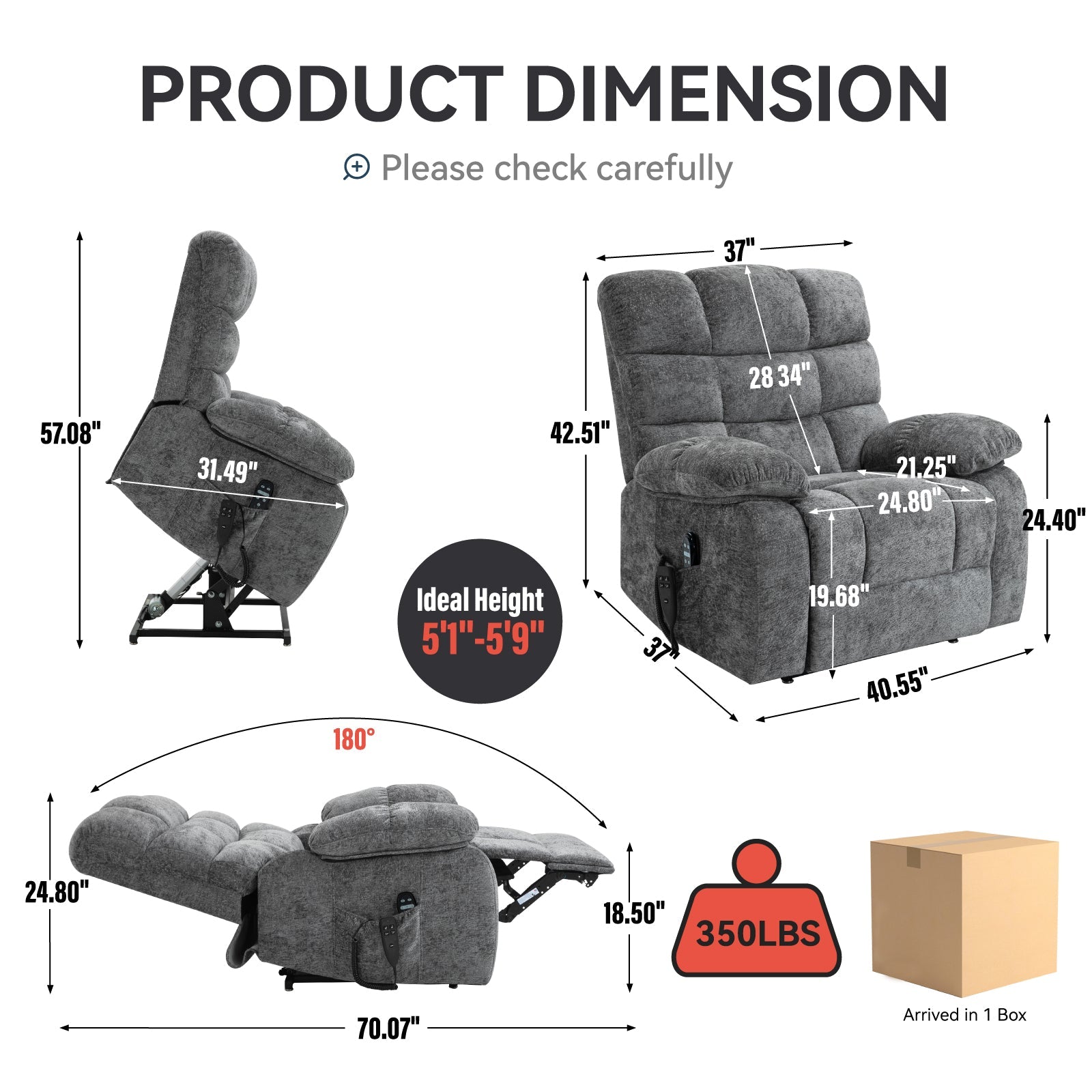 Lift Recliner Chair Heat Massage Dual Motor Infinite Position