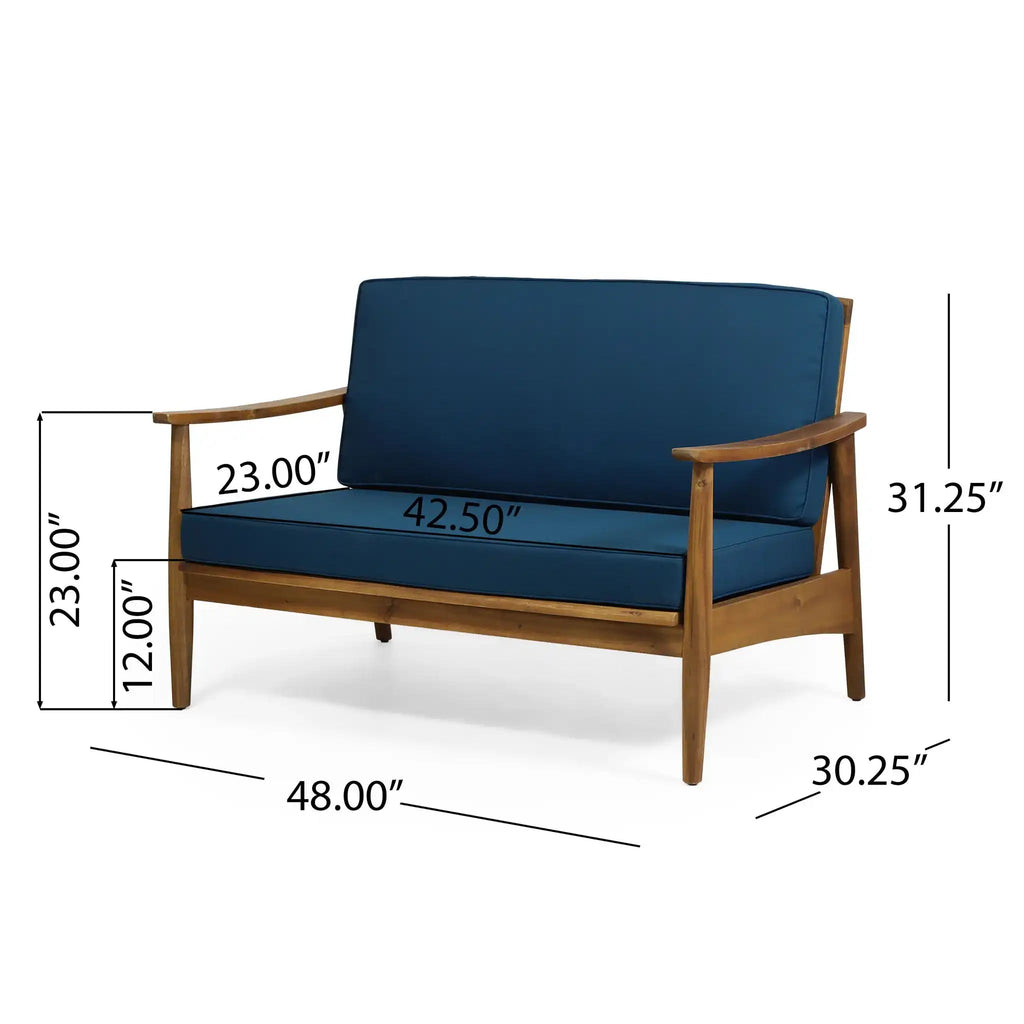 Outdoor Acacia Wood Loveseat Set With Coffee Table