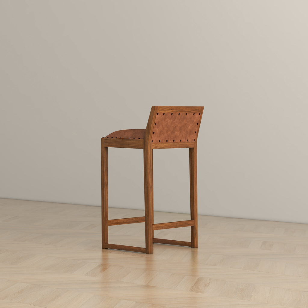 Gavin Mid-Century Modern 25'' Solid Wood Genuine Leather Counter Stool