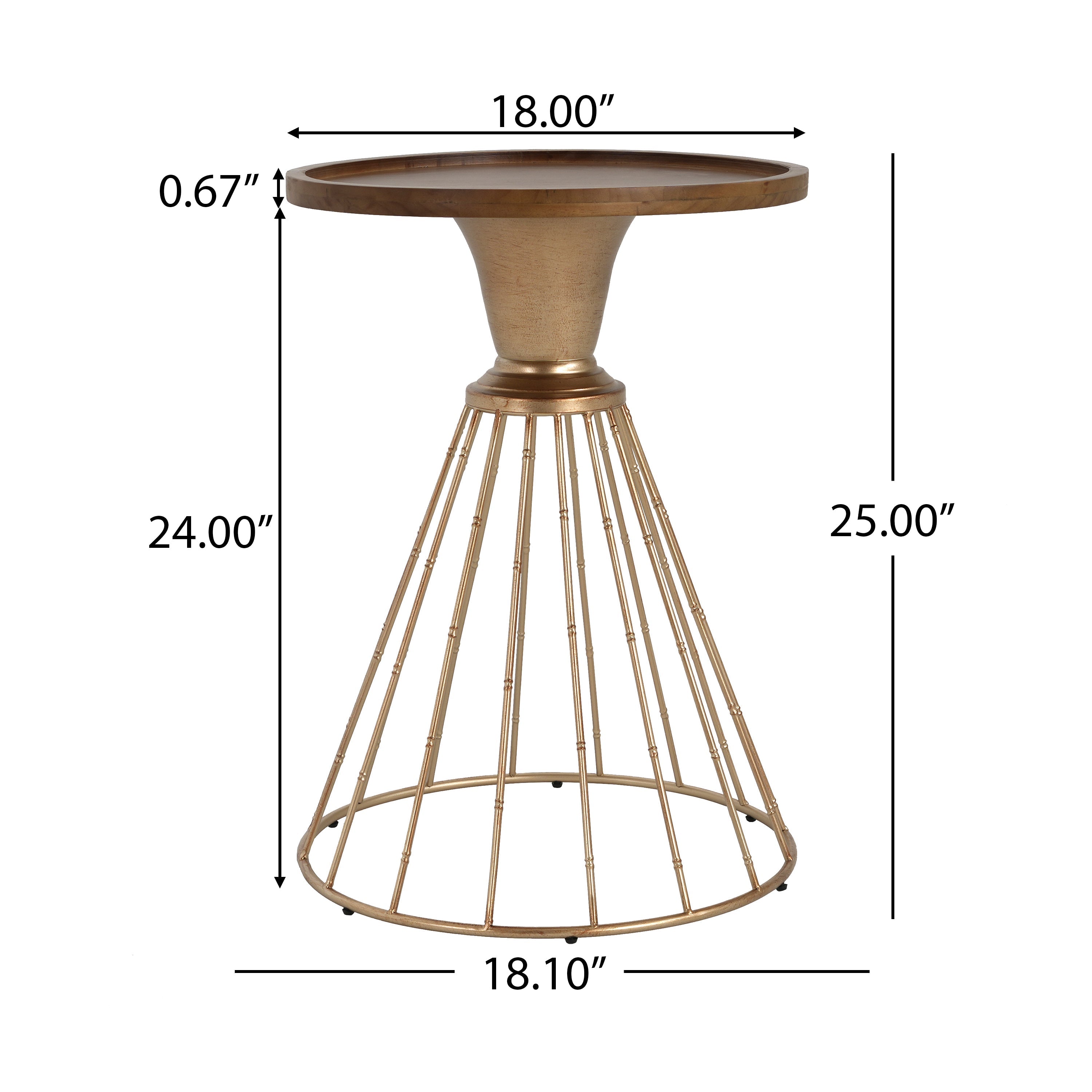 Hollow Edge Retro Art Pine Side Table with Antique Gold and Natural Color