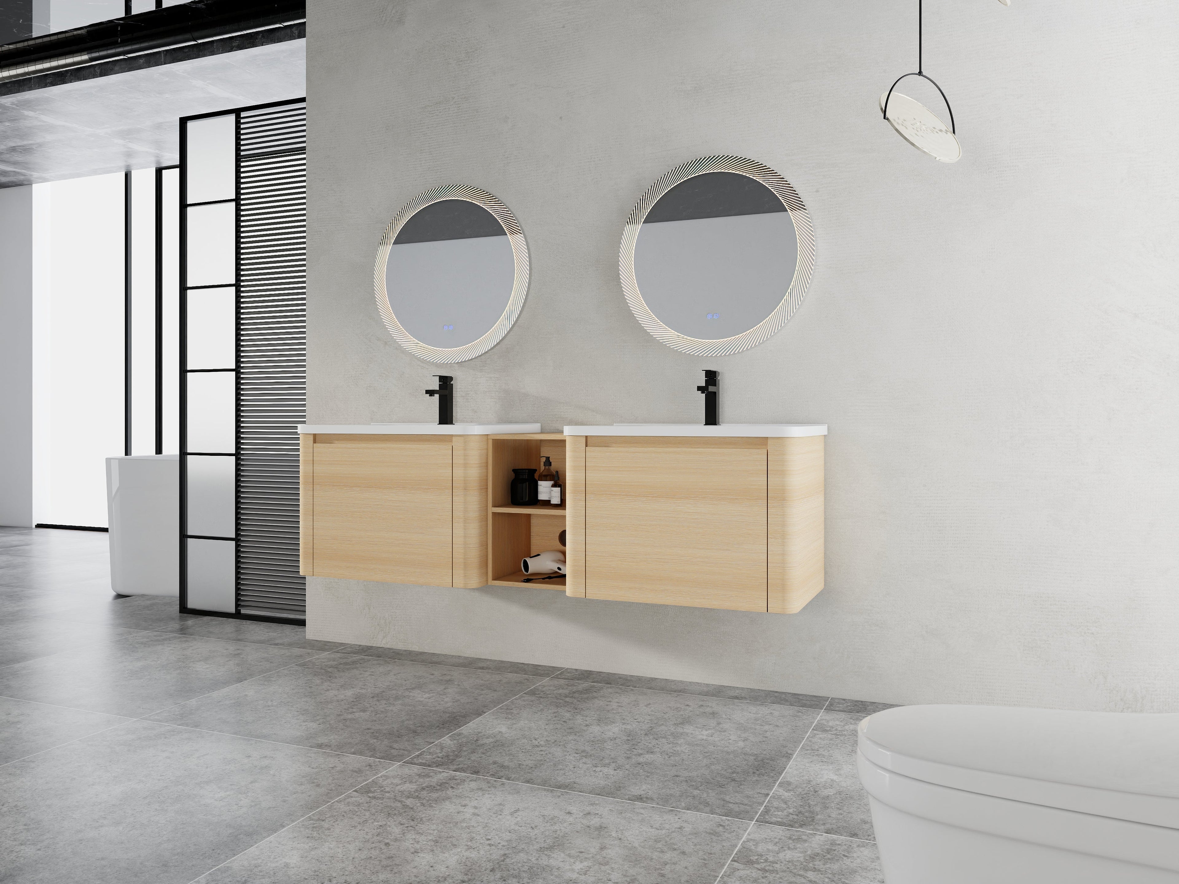 68'' Wall-Mounted Bathroom Vanity with Storage Shelves