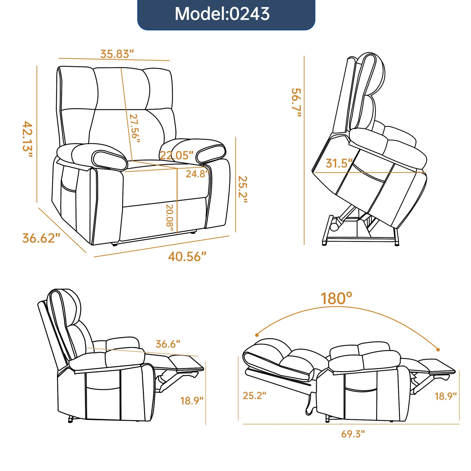 Black Leatheraire Heat Massage Recliner