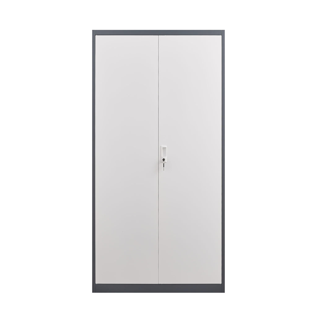 Wardrobe With Hanging Rod And Compartments, Lockable Closet With Locks & Keys For Bedroom - Gray