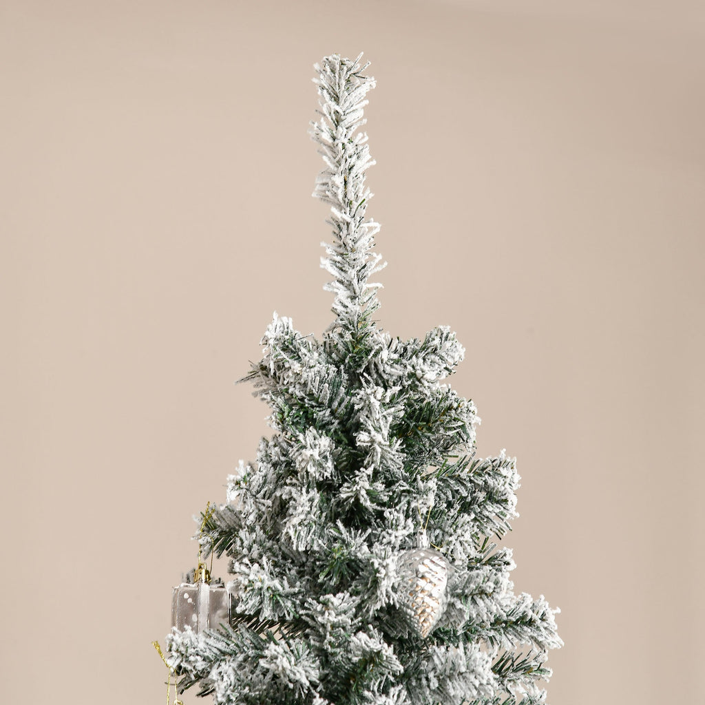 HOMCOM 7.5' Tall Unlit Snow-Flocked Slim Artificial Christmas Tree
