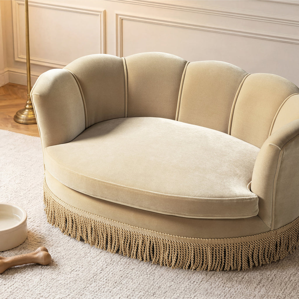 Clara 34.5" Scalloped Pet Sofa Bed, Medium, Fawn