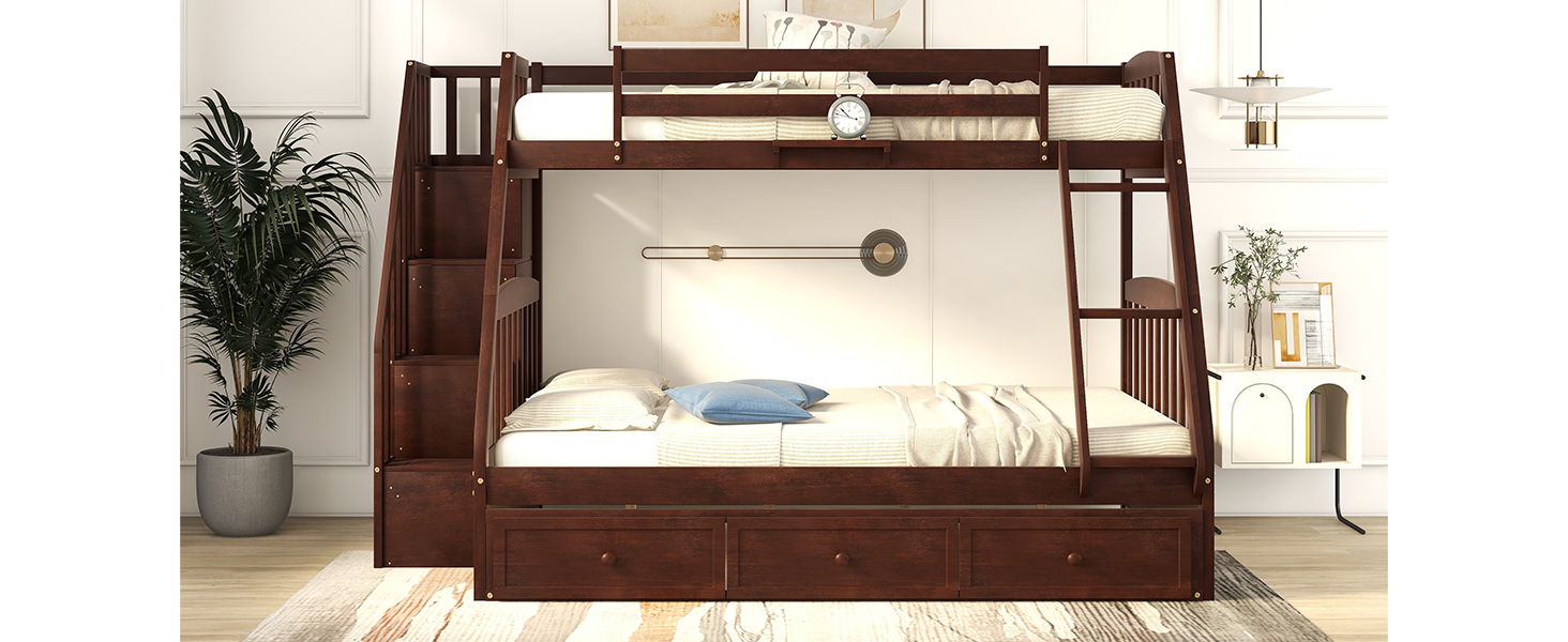 Bunk Bed With Drawers, Ladder And Storage Staircase
