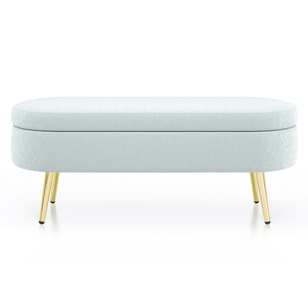 Ottoman Oval Storage Bench, Flannel with Metal Legs-Cyan
