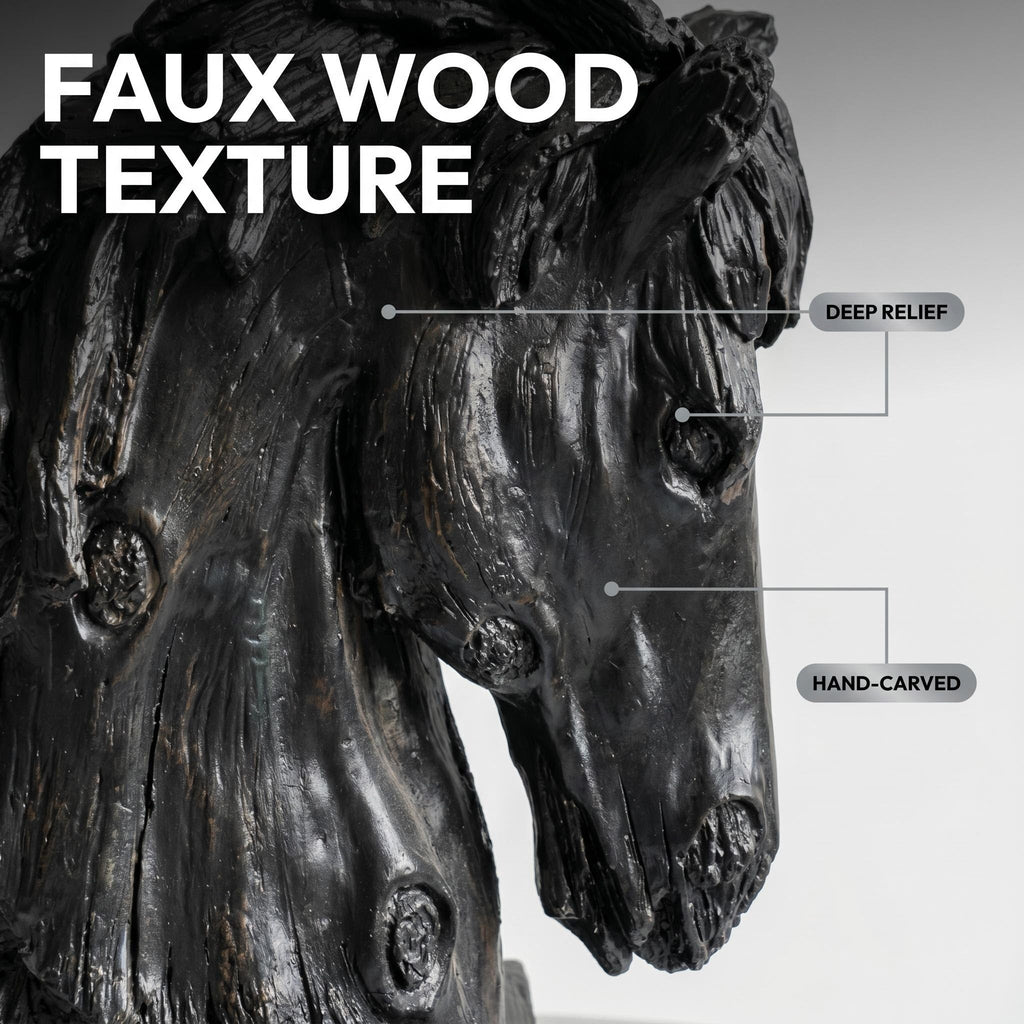 Black Rustic Horse Head Sculpture with Base