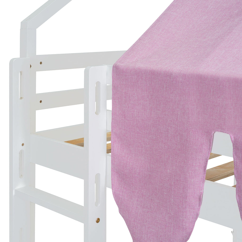Loft Bed With House Shaped Frame And Tent