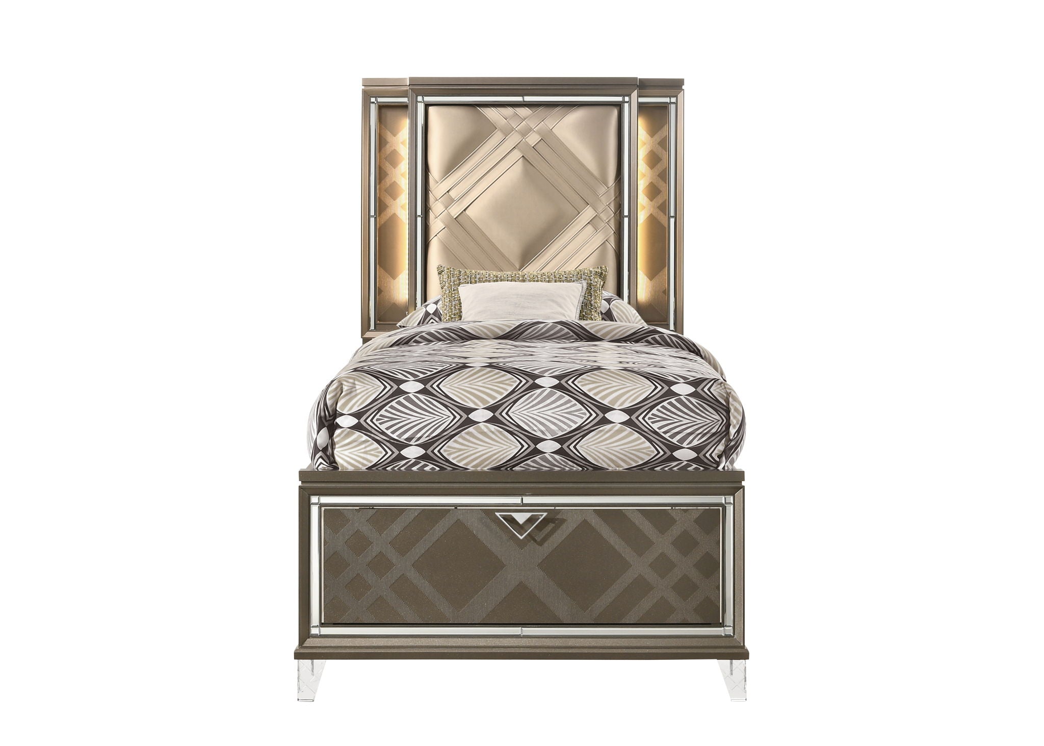 Skylar Full Bed With LED & Storage - Dark Champagne