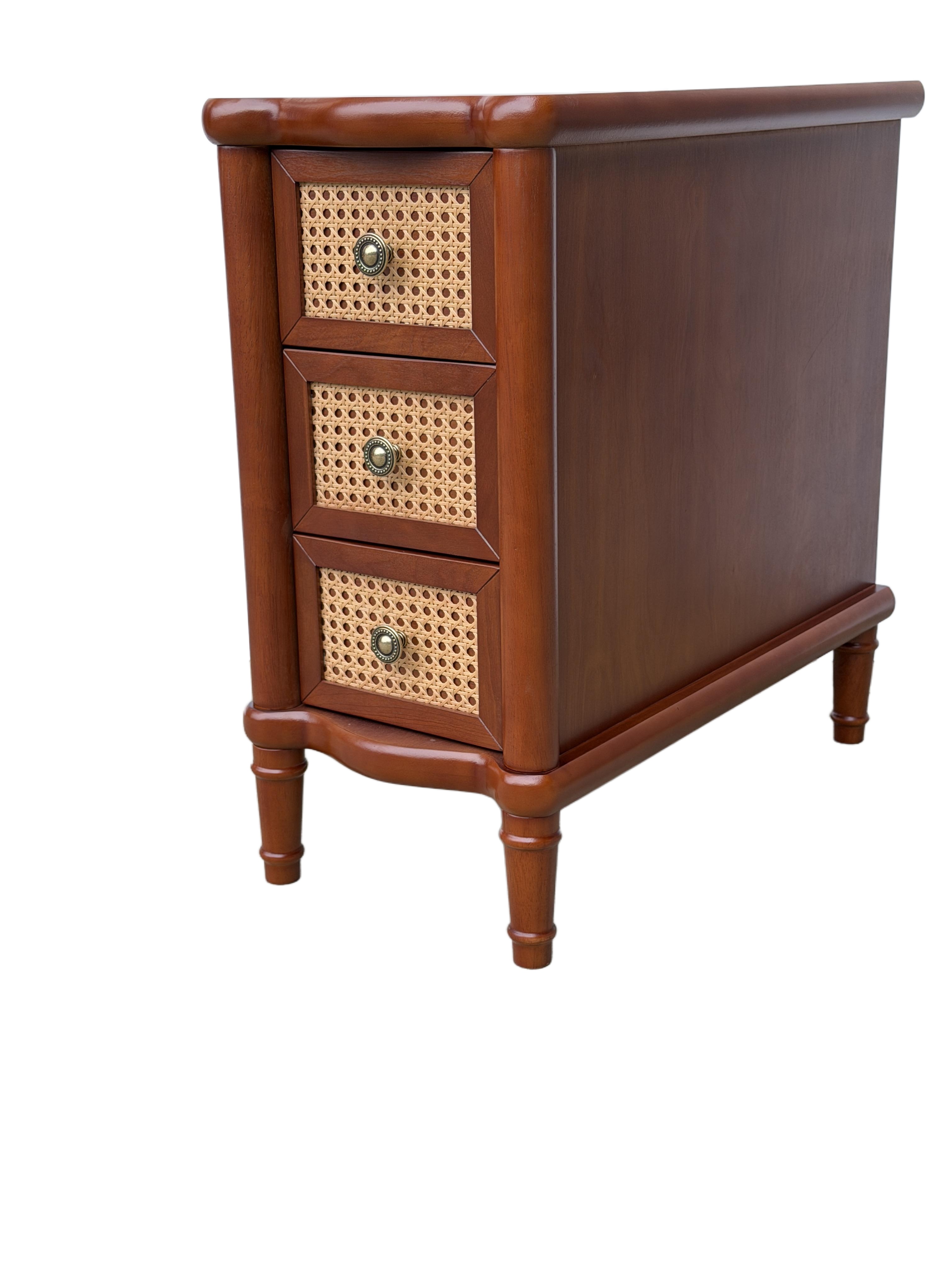 Rattan Narrow Side Table with 3 Drawers