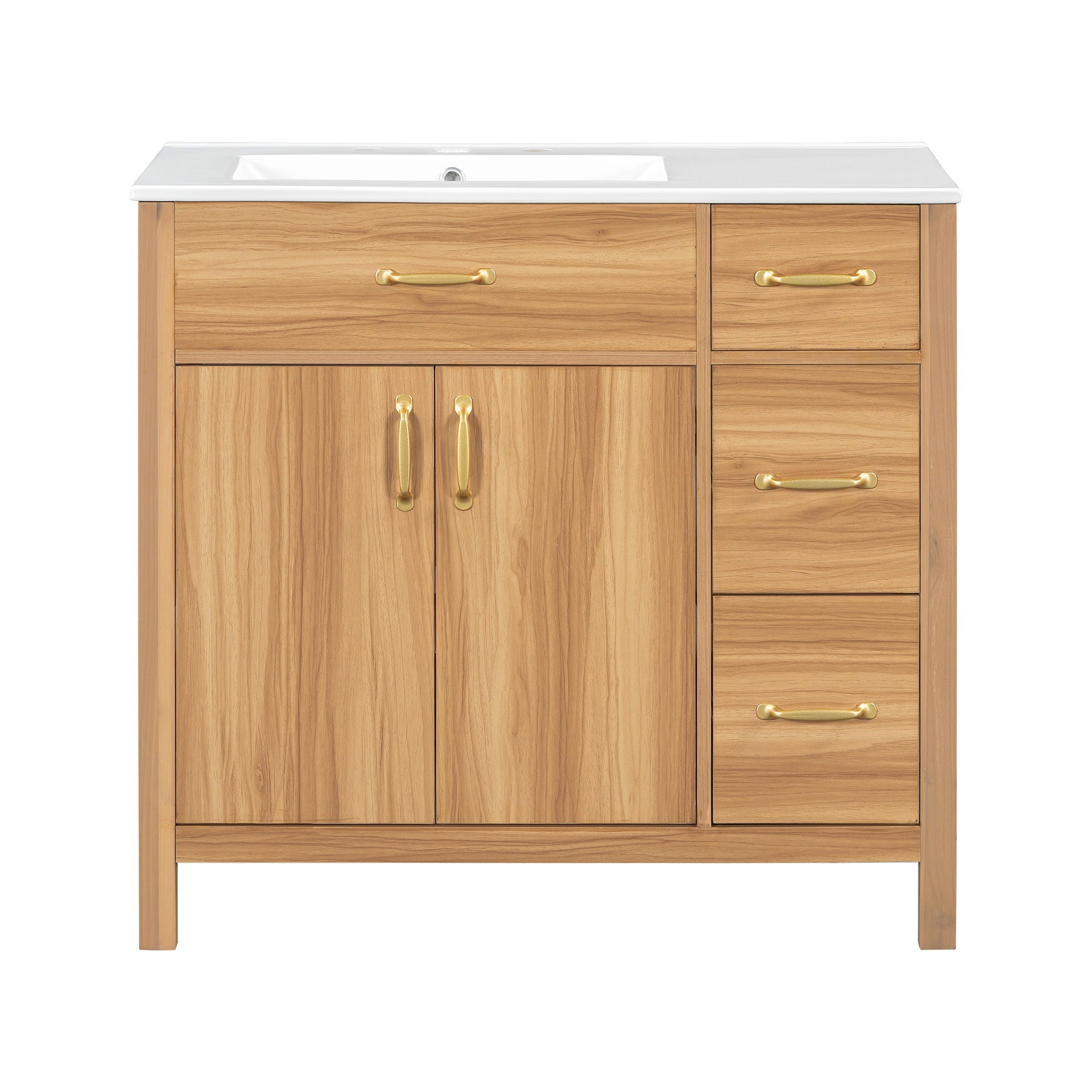 Bathroom Vanity, 2 Soft Close Doors, 3 Soft Close Drawers, Adjustable Shelf - Wood