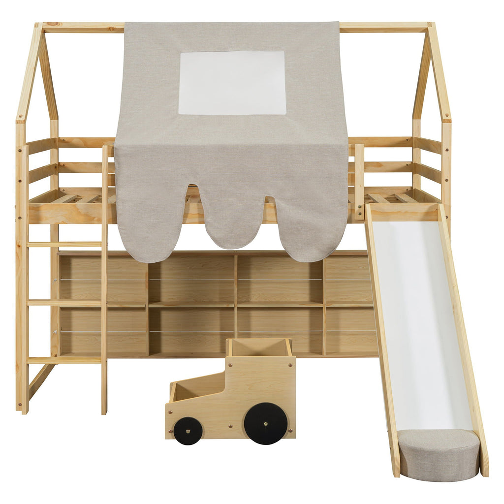 Loft Bed With House Shaped Frame And Tent