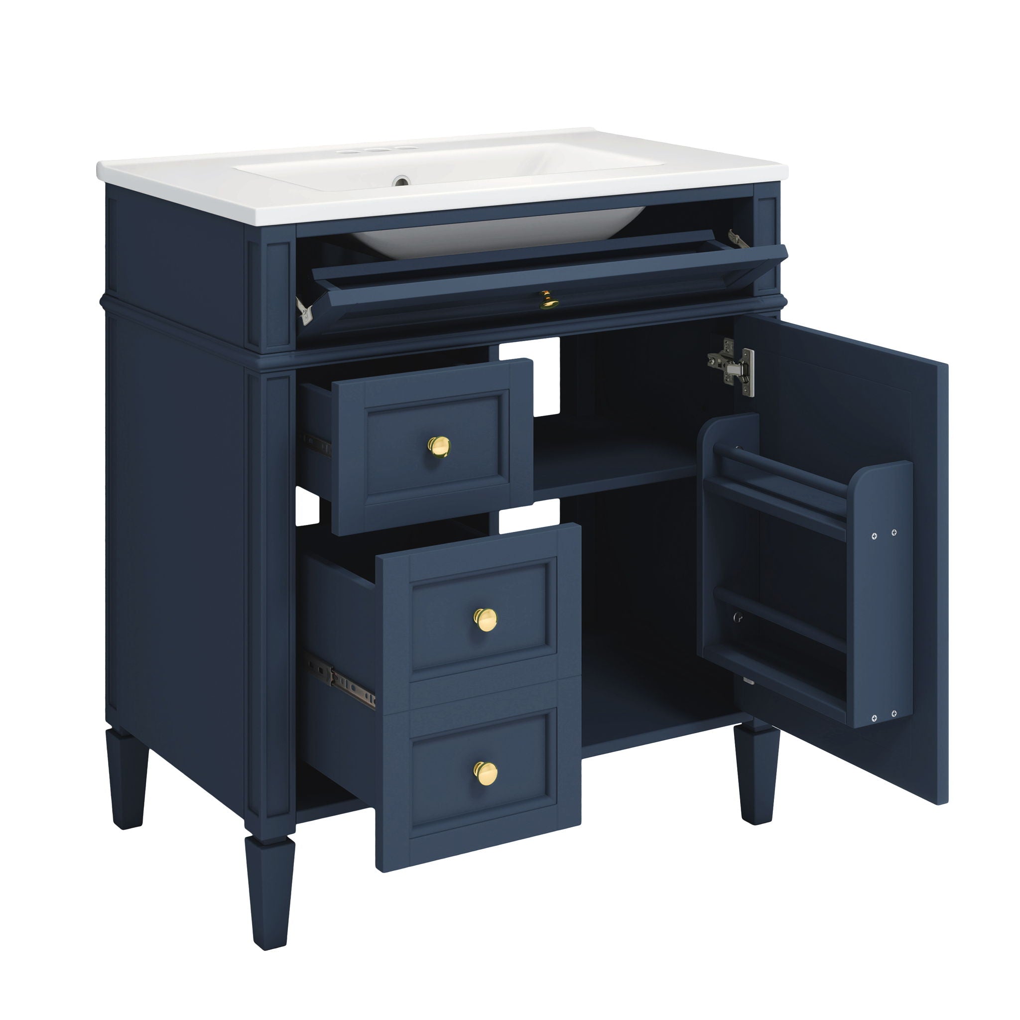 Bathroom Vanity With Medicine Cabinet, Royal Mirror Cabinet, Modern Bathroom Storage Cabinet With 2 Soft Closing Doors And 4 Drawers