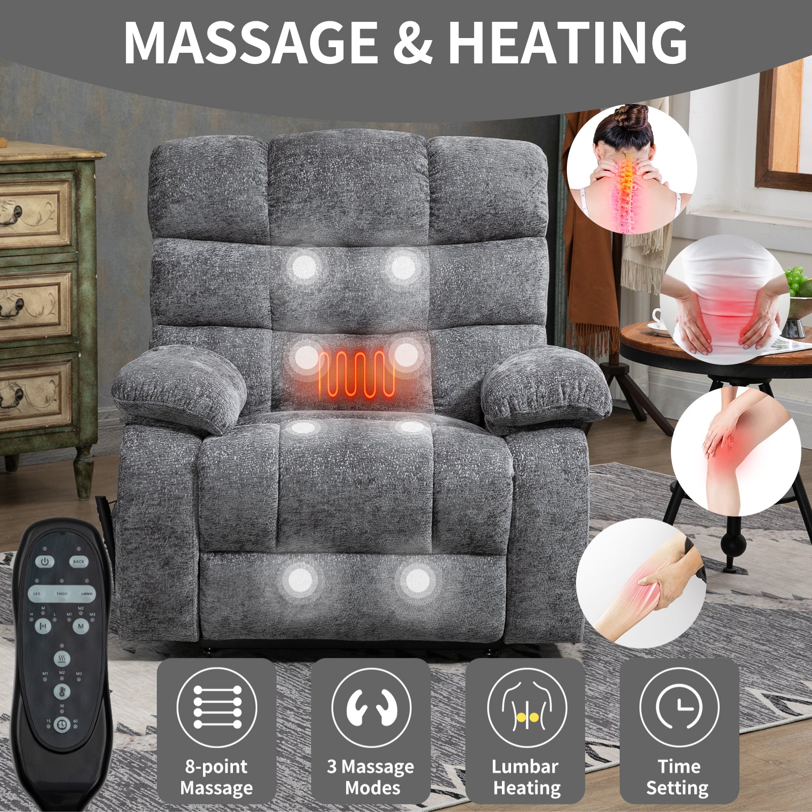 Lift Recliner Chair Heat Massage Dual Motor Infinite Position