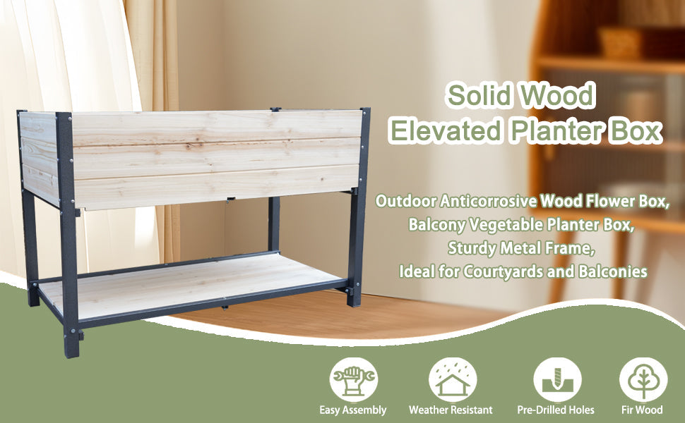 Solid Wood & Iron Frame Raised Garden Bed