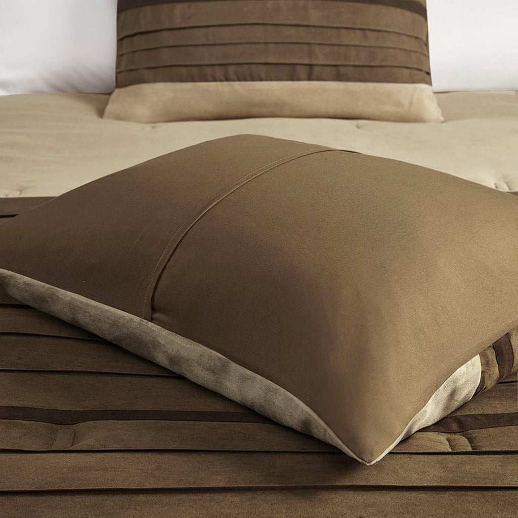 7 PC Faux Suede Comforter Set Natural King