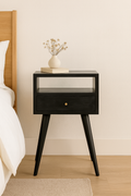 Solid Wood, Mini Nightstand, 1-Drawer, 1 Open-Slot, Ash