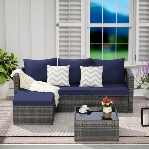 2 Pieces Patio Furniture Set, Outdoor Woven Sectional L-Shaped Patio Furniture