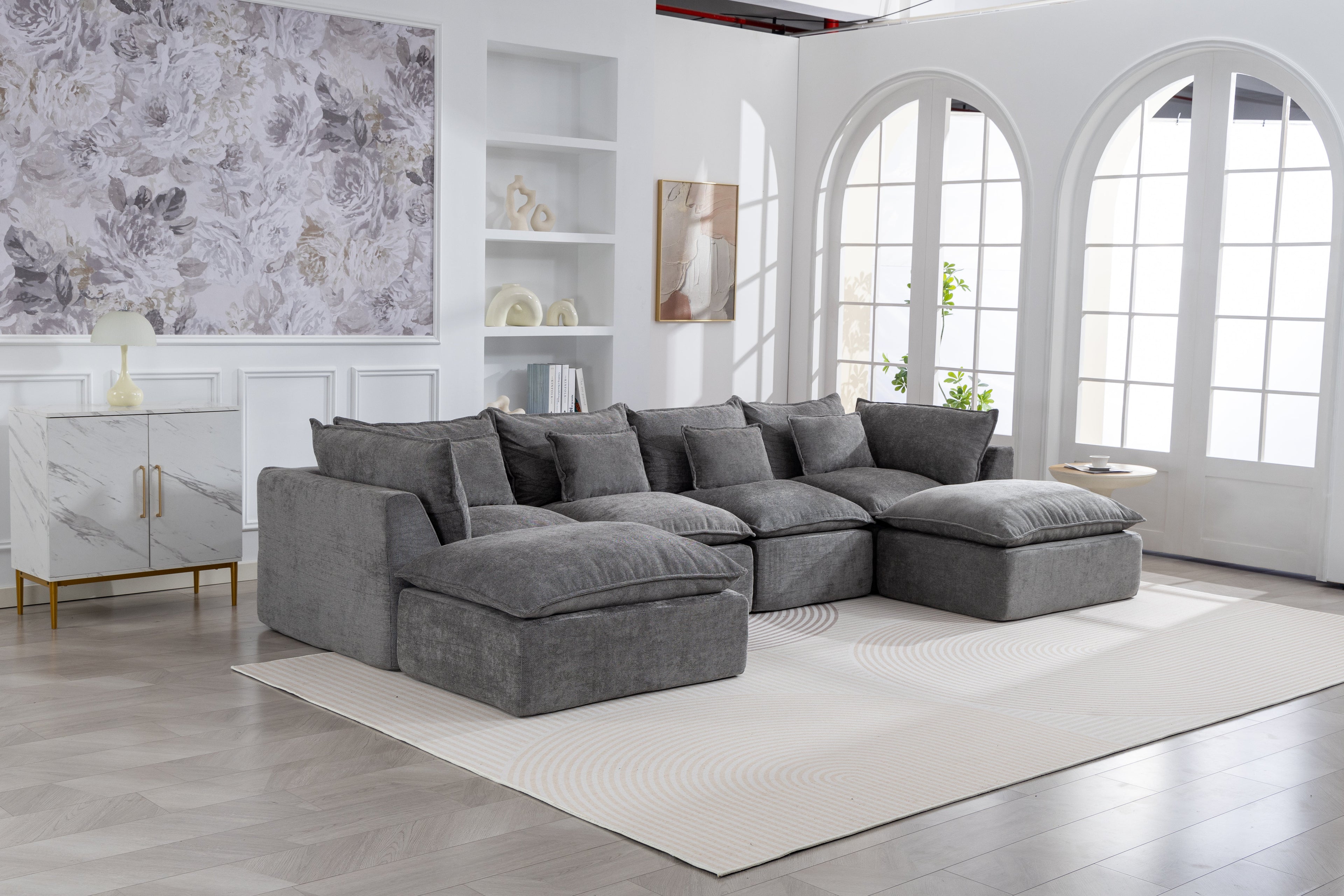 129.8" Width Modular Sectional Sofa with 2 Ottomans
