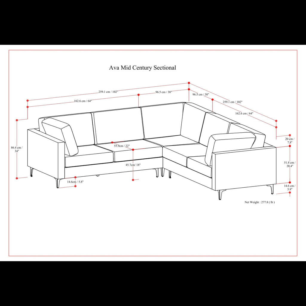 Ava - Mid Century Corner Sectional Sofa Handcrafted