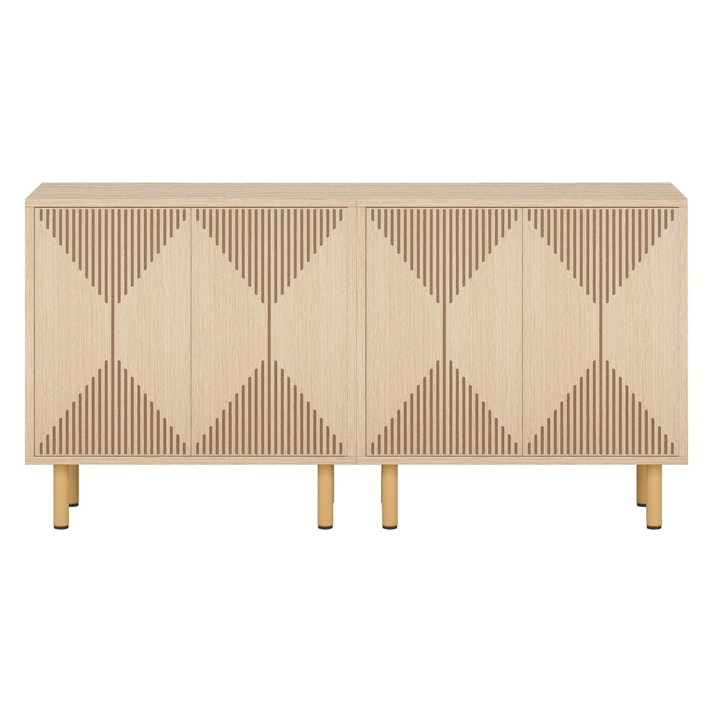 Sideboard Buffet Cabinet With Carved Doors - Yellow