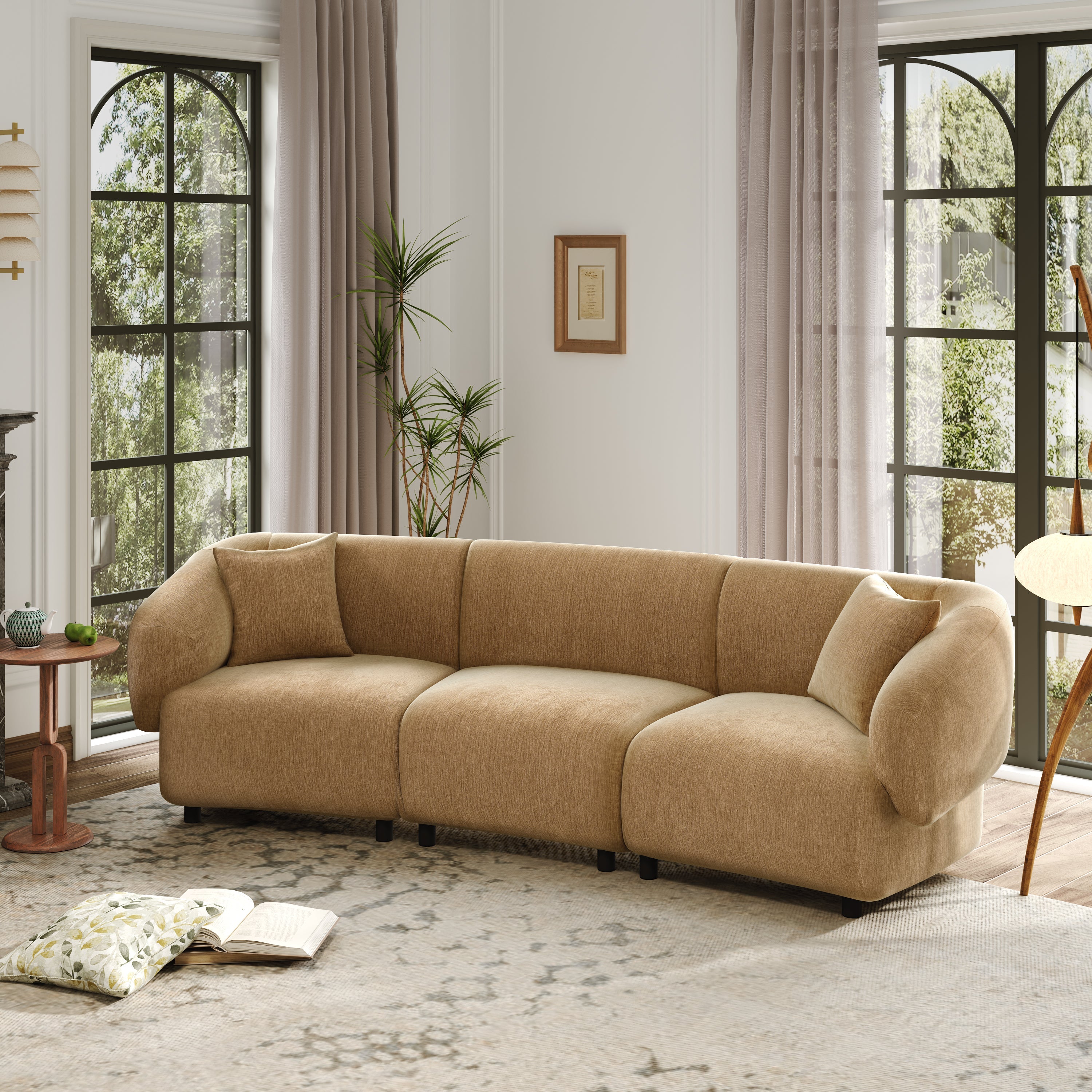 98.5" Curved Designed Contemporary 3-Seater Sofa in Mocha