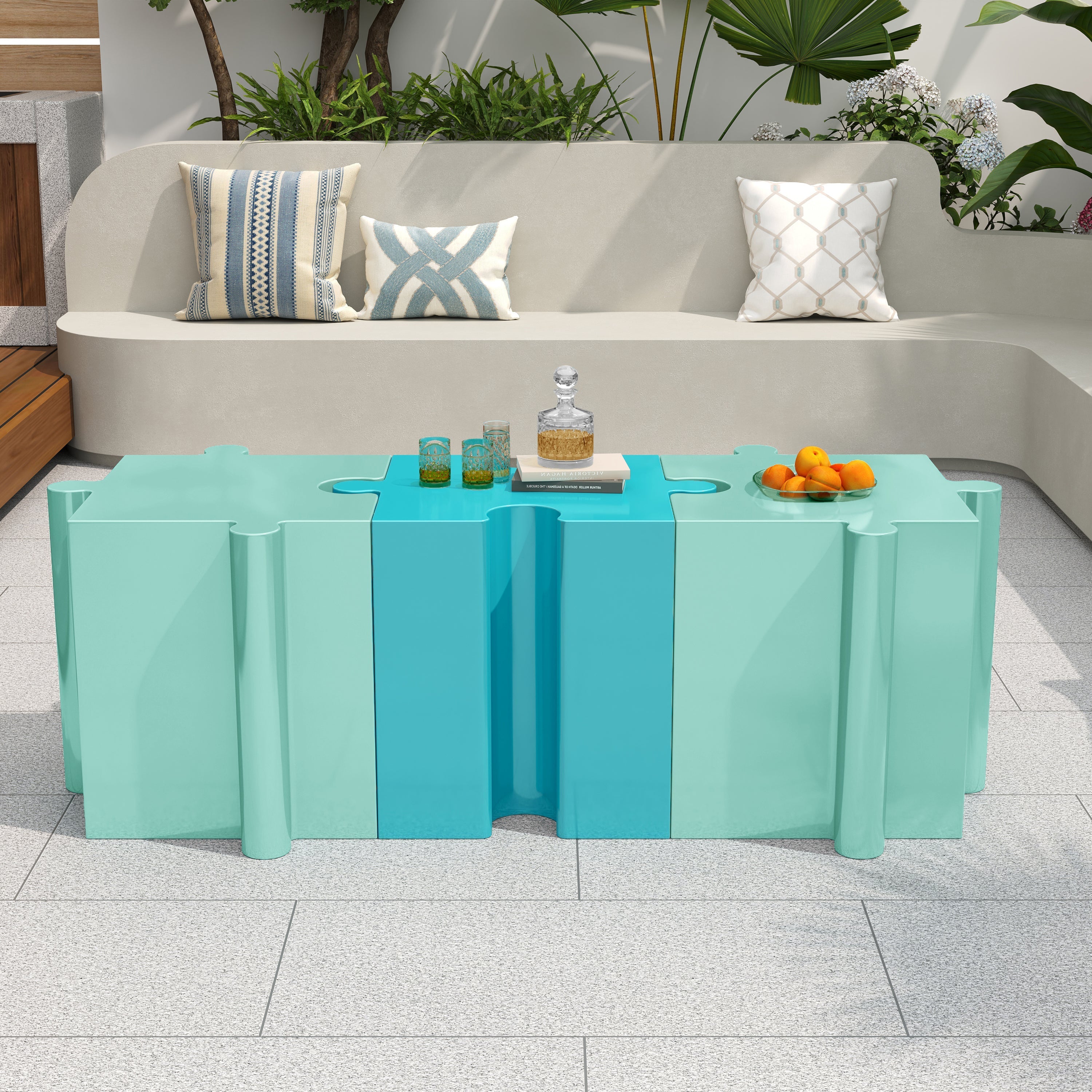 3-Piece Artistic Puzzle Table Set with Modular Interlocking Design