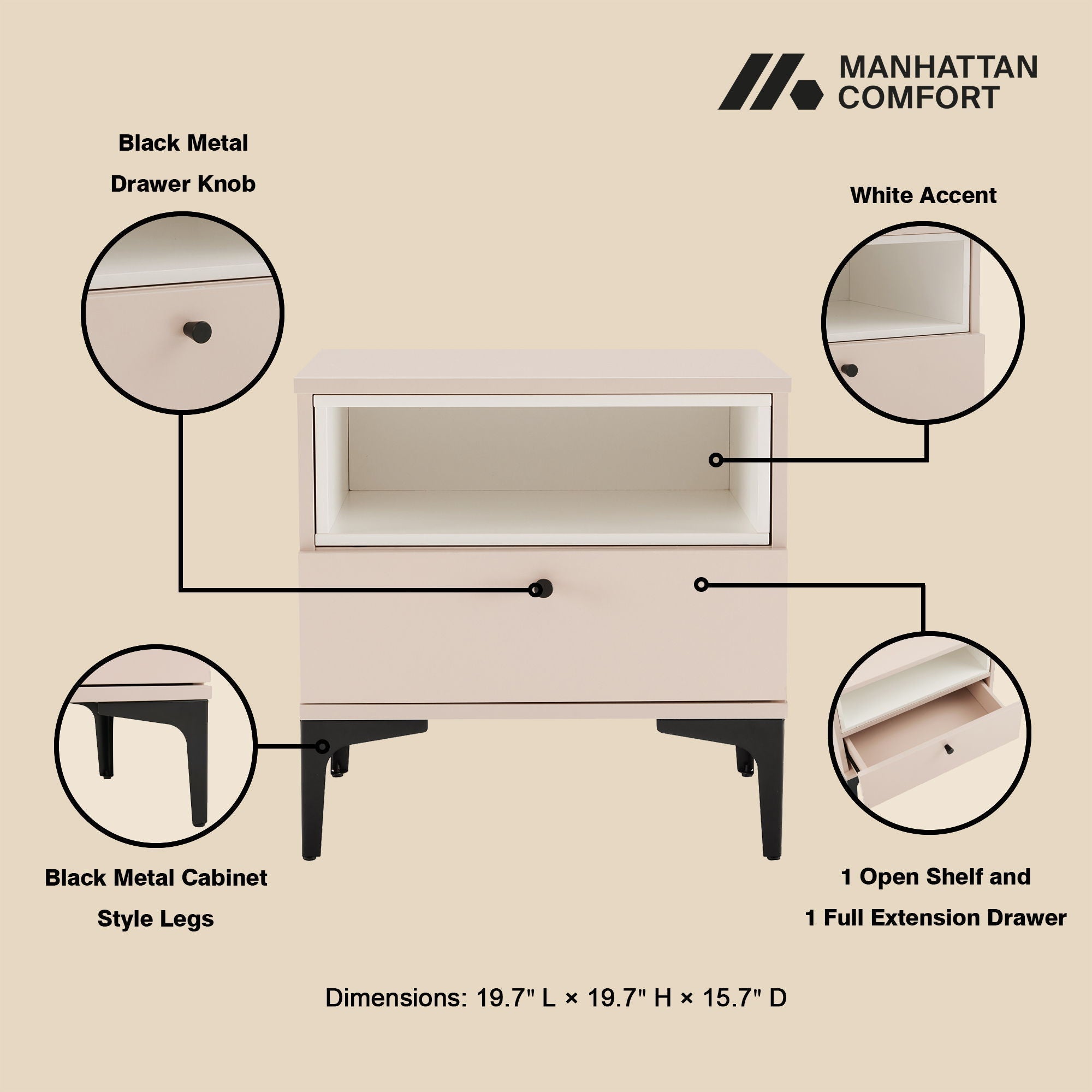 Amara - Nightstand With 1 Drawer