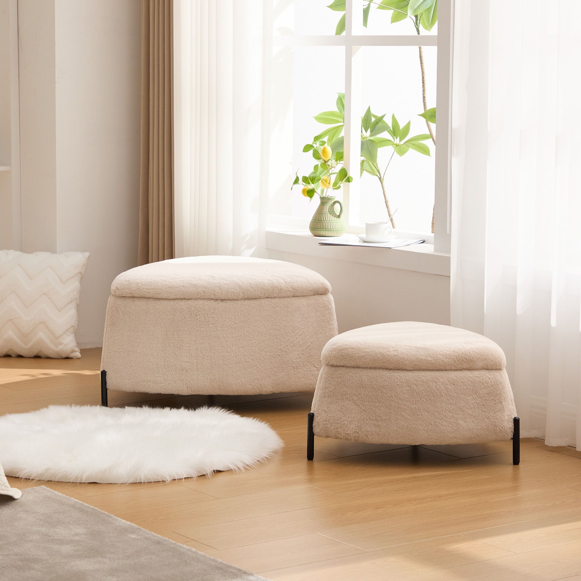 Upholstered Storage Ottoman Set With Reversible Lid