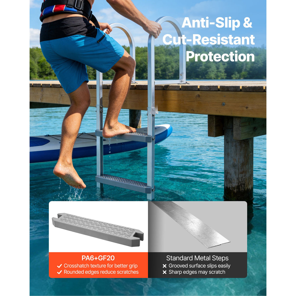 Removable Dock Ladder, 5 Steps, Aluminum Alloy Pontoon Boat Swim Ladder