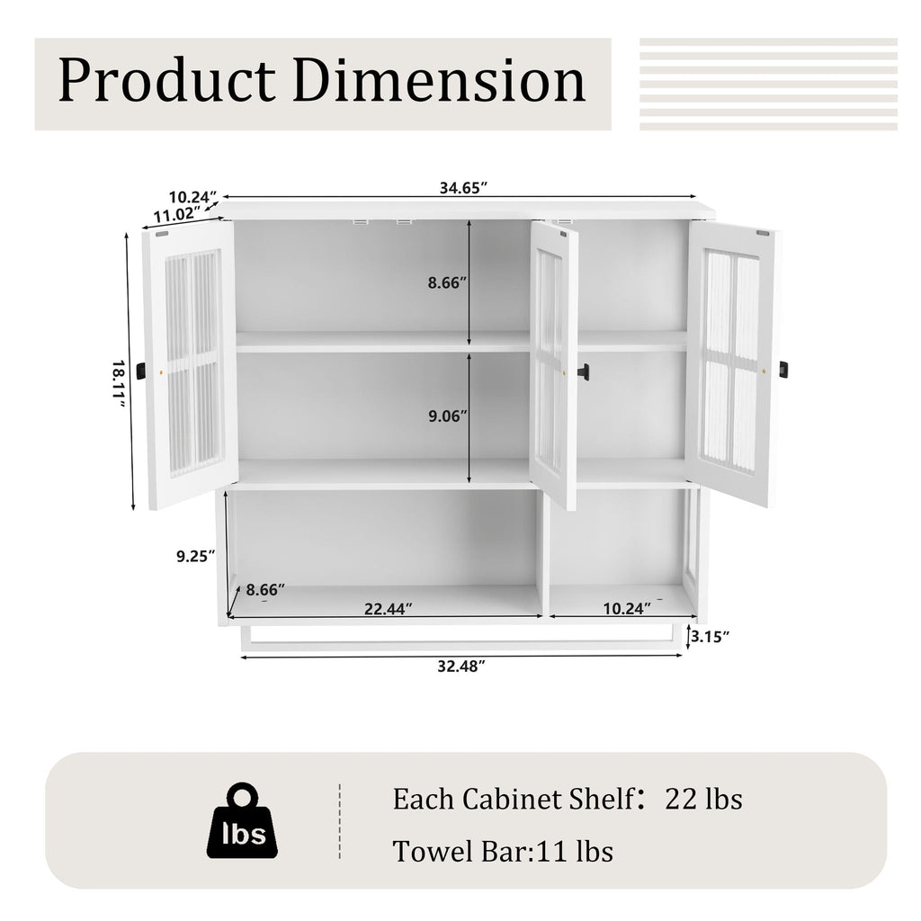 3 Door Wall Cabinet With Glass Door And Towel Bar