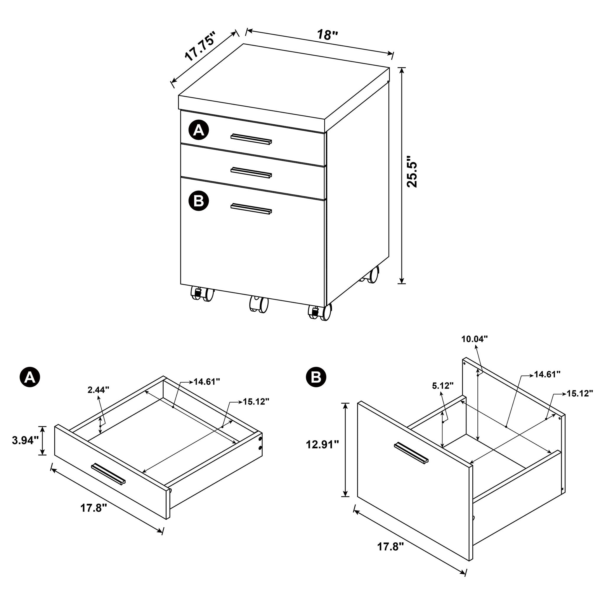 3 Drawer File Cabinet? Compact Office Storage For Home - Brown
