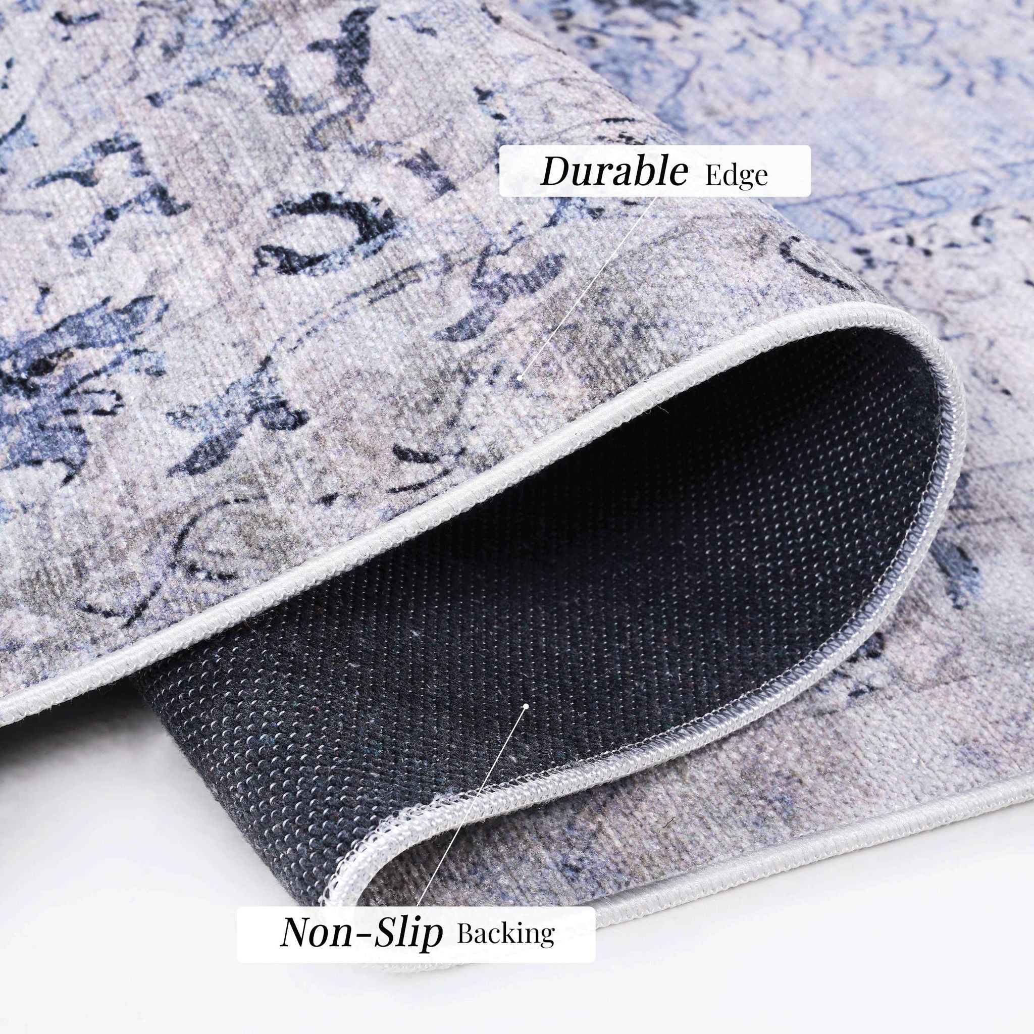 Maval - 2'6'' X 10' Washable Runner Rug - Blue / Cream
