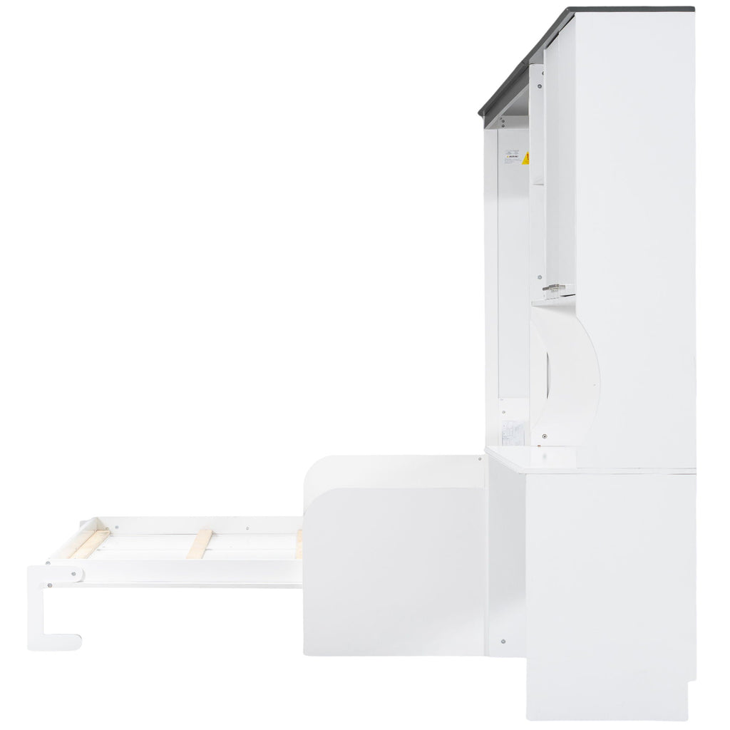 Multi Functional Murphy Bed With Sofa, Desk, And Storage Cabinet In, Full Size - White