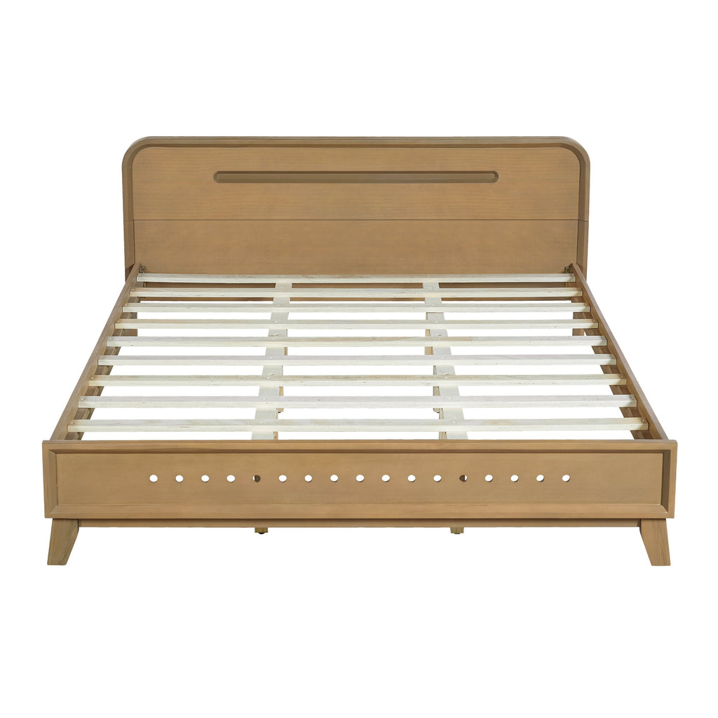 Pine Solid Wood Queen Size Bed, Rustic Yellow