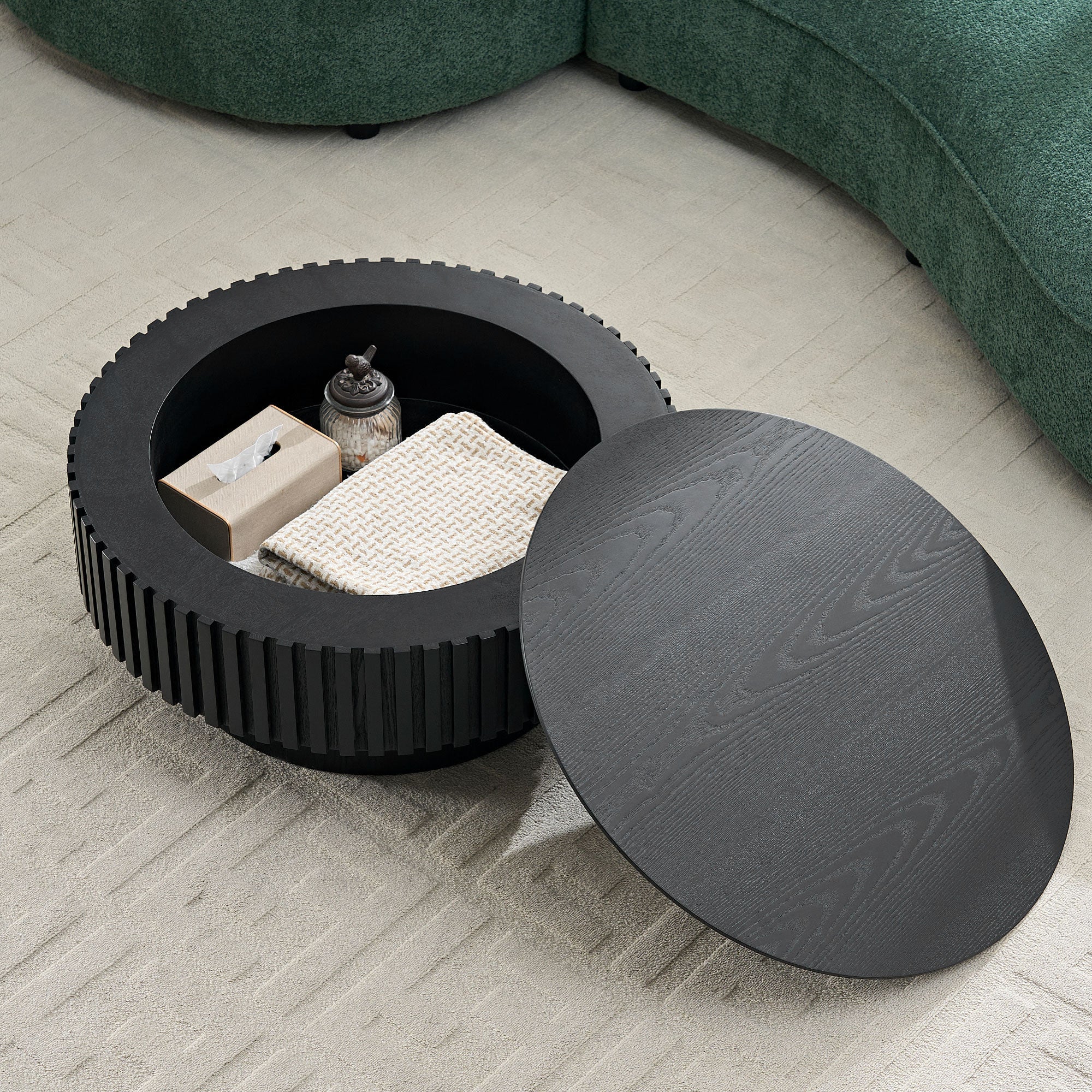 31.49'' Nesting Round Wood Coffee Table with Storage