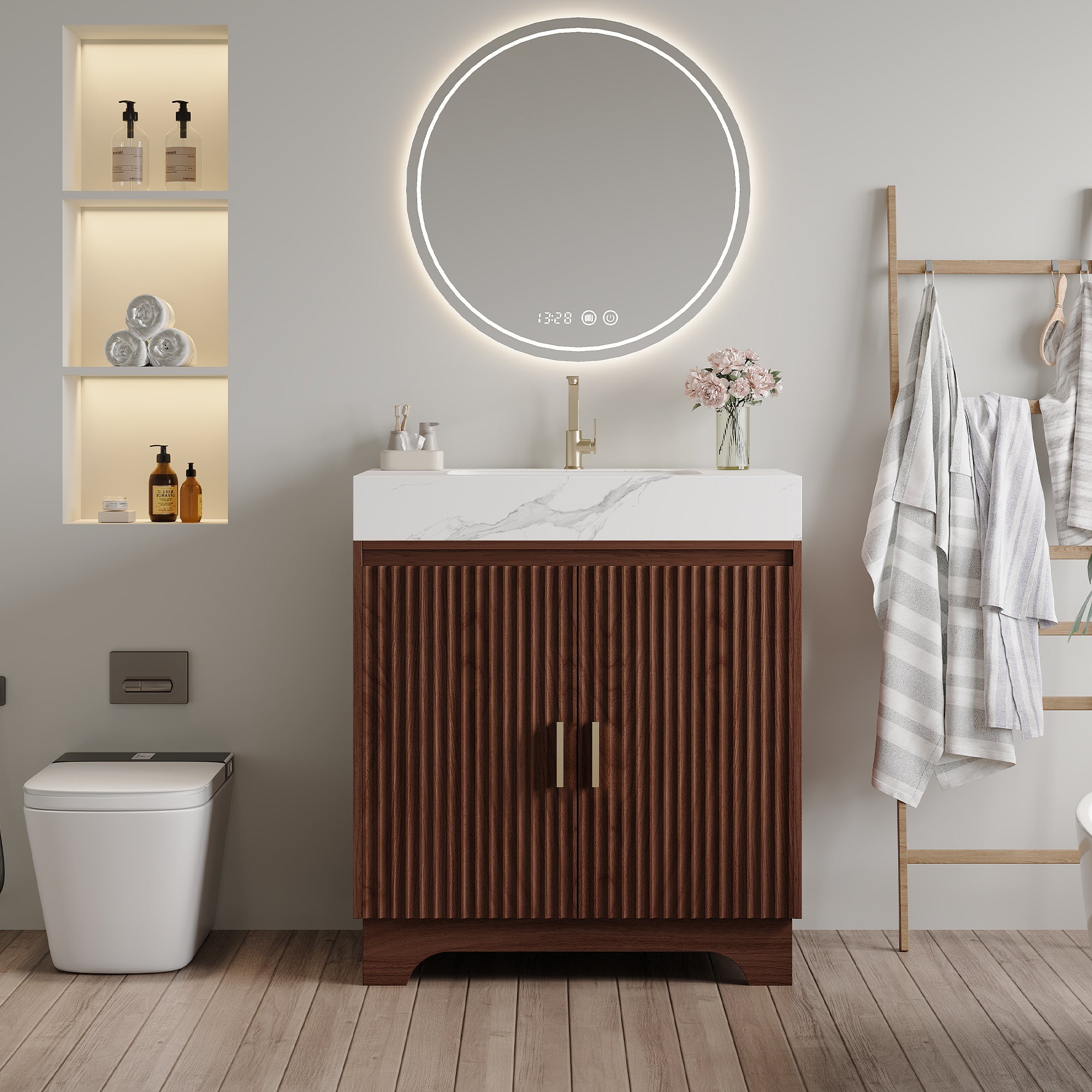 30" Freestanding Sintered Stone Countertop Bathroom Vanity with Ceramic Sink