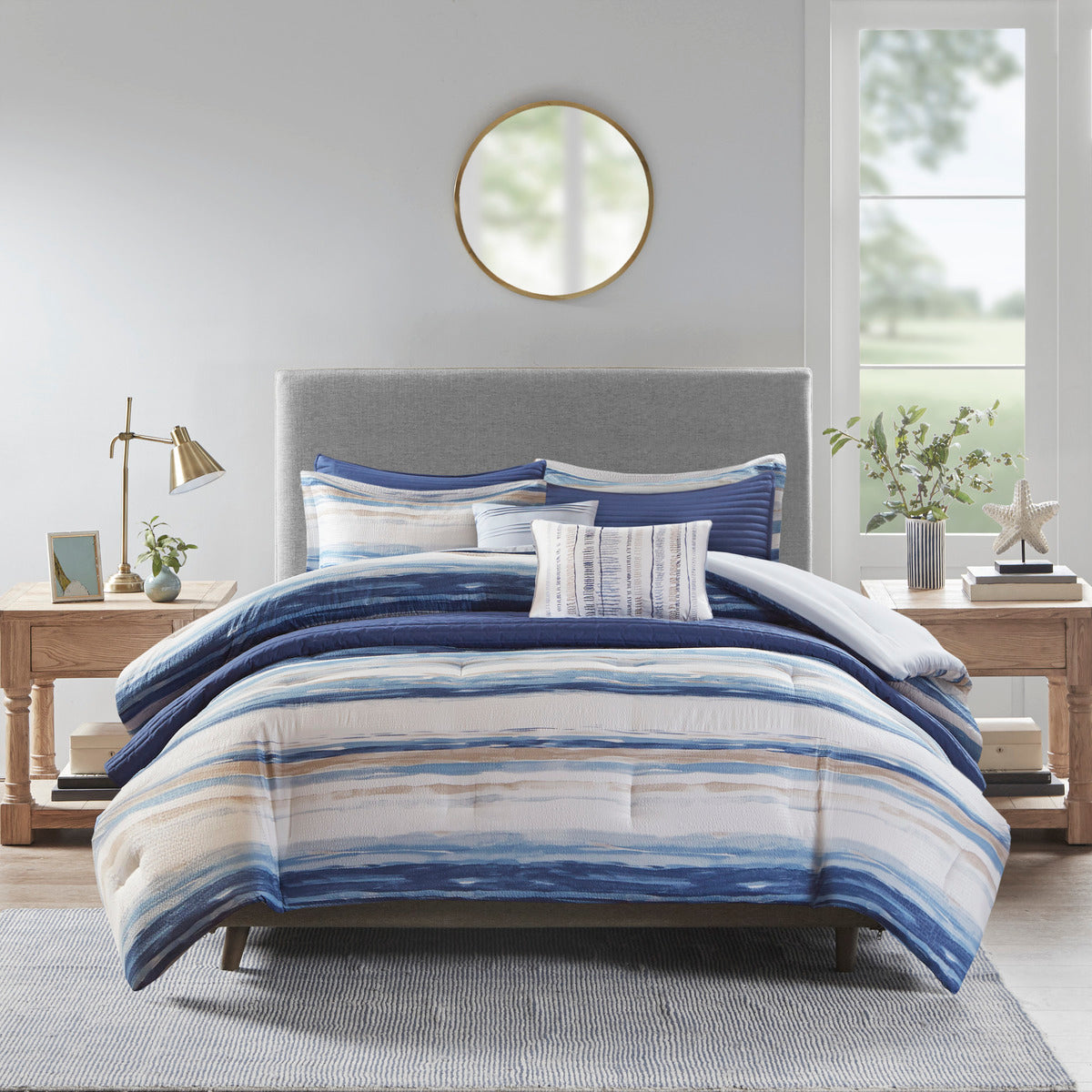 8 Piece Printed Seersucker Comforter and Quilt Set Collection