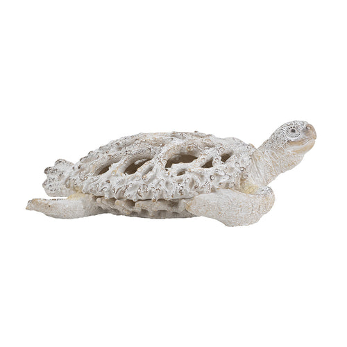 13.2x12.2x3.9' Decorative Polyresin Turtle Statue with White Coral Reef Design