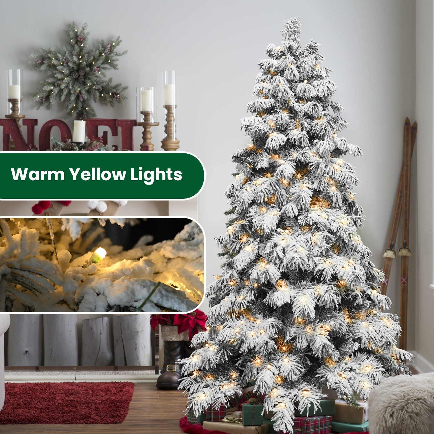8ft Flocked Scarecrow-Shaped Christmas Tree with 470 Warm Lights
