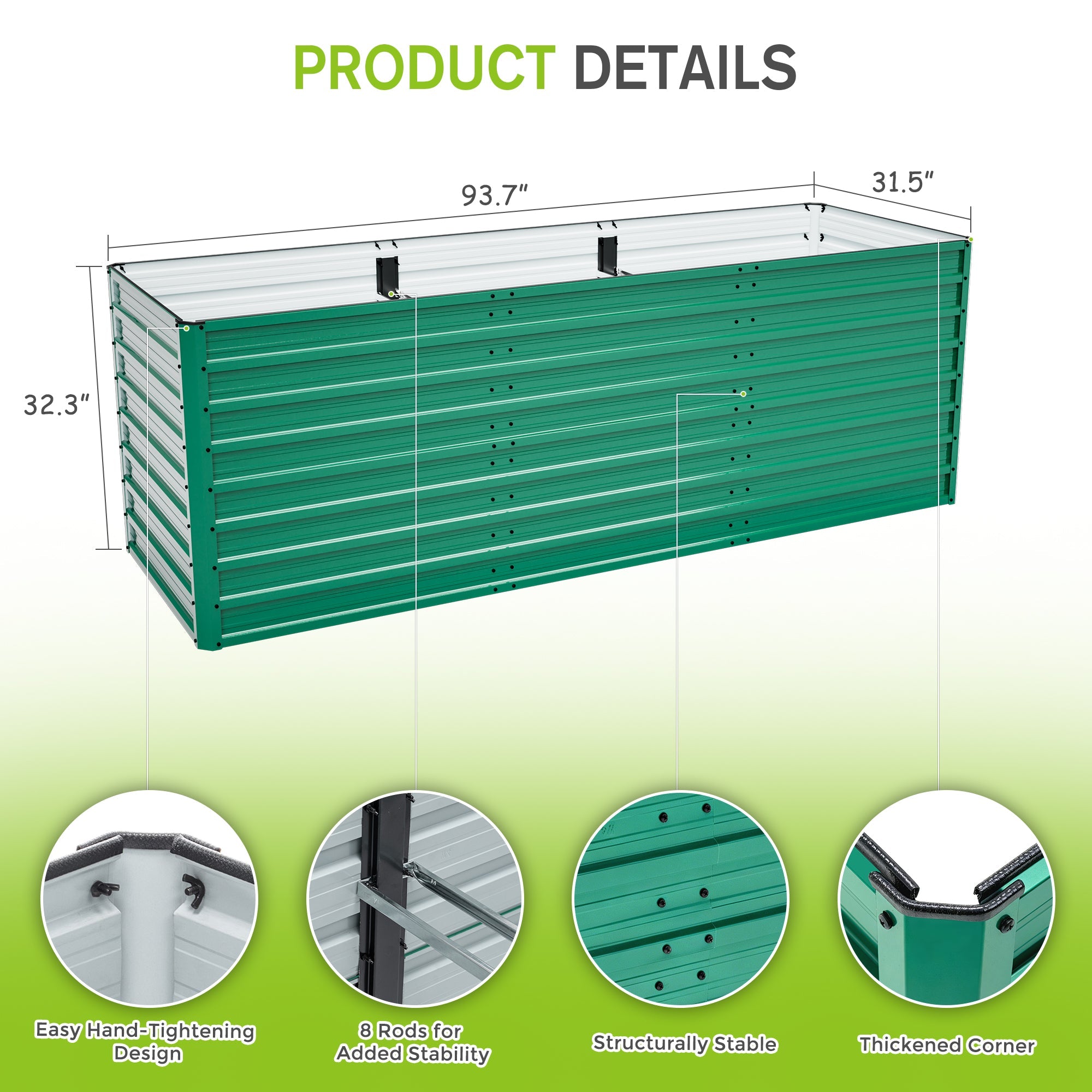93.7" x 31.5" x 32.3" Raised Garden Bed Kit