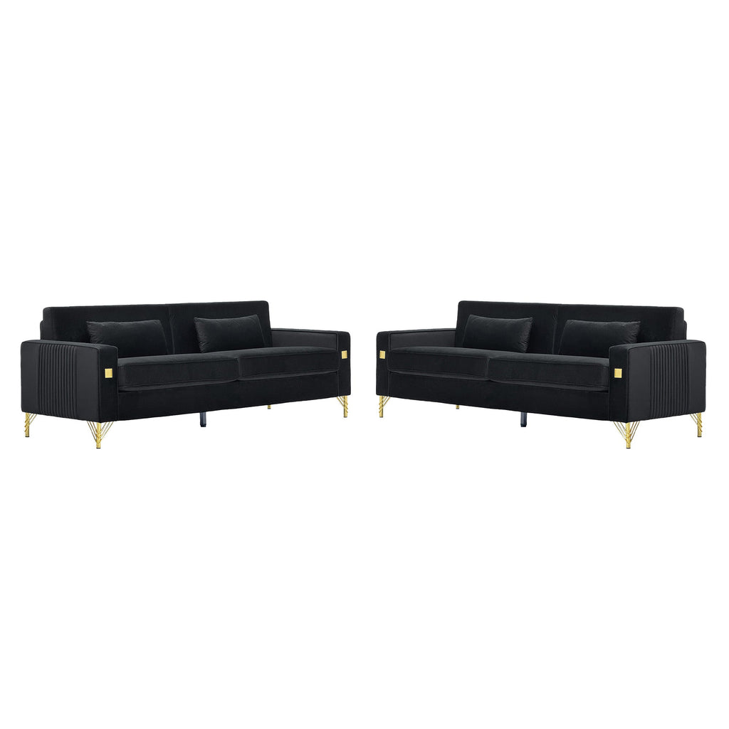 Black Velvet 2-Piece Sofa Set