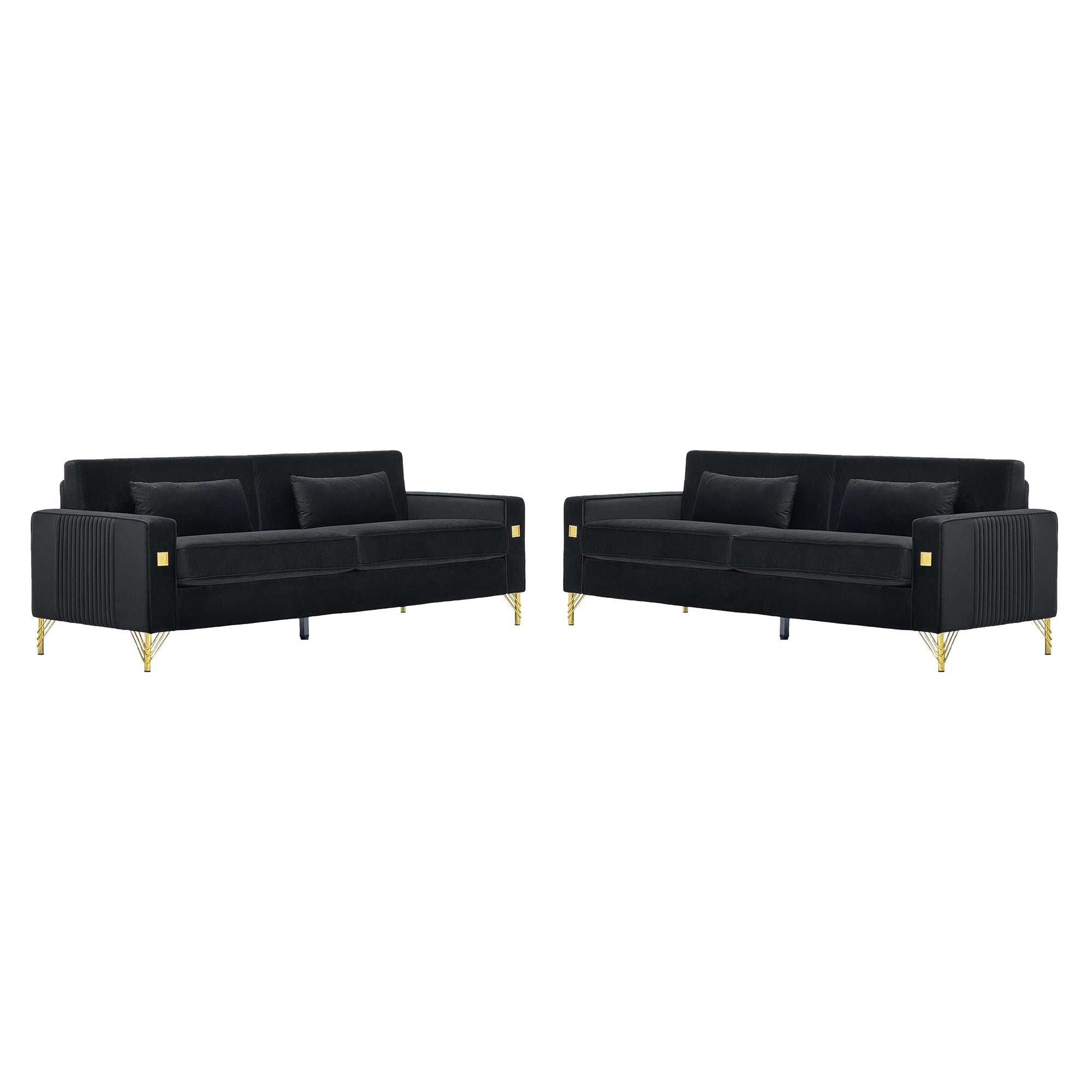 Black Velvet 2-Piece Sofa Set