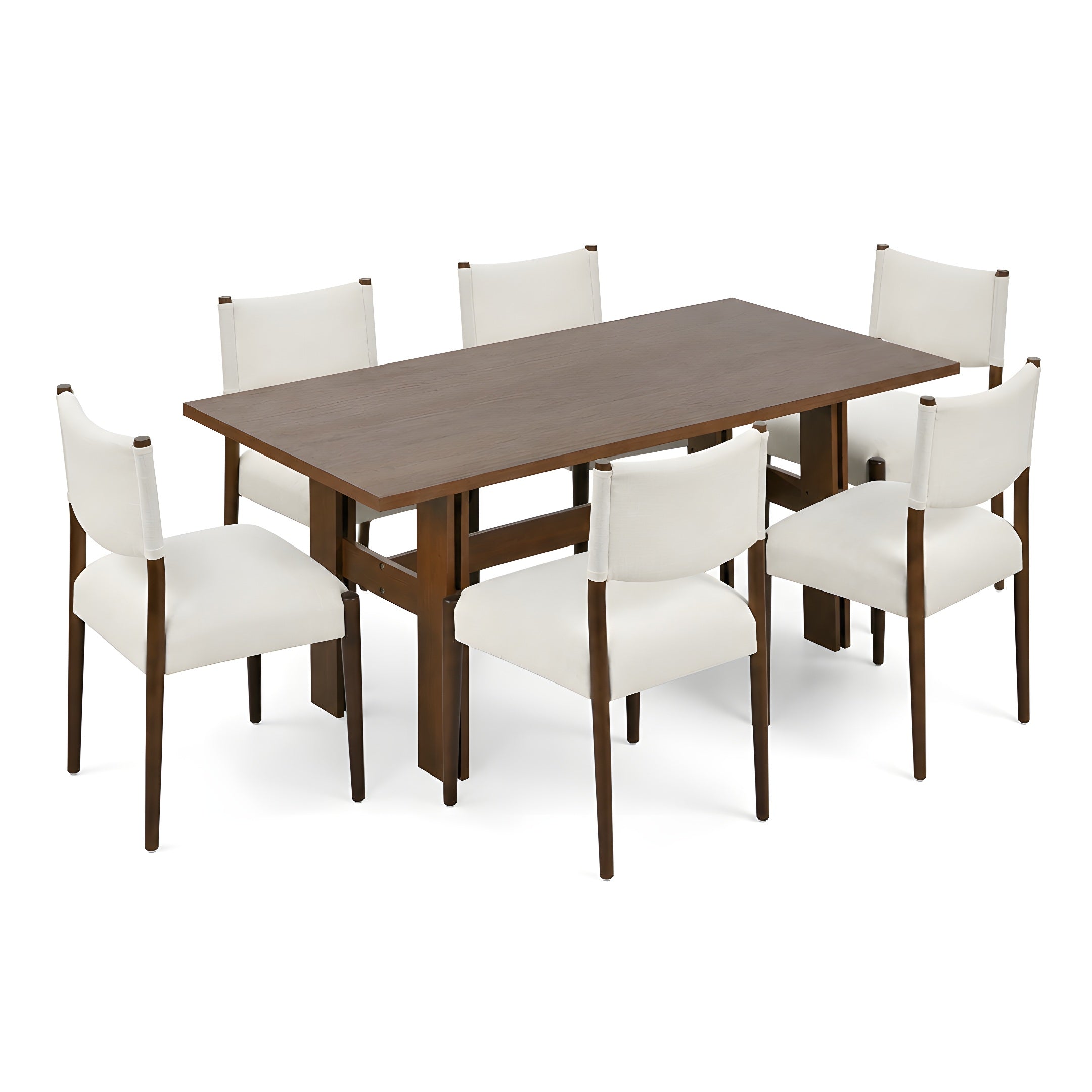 7 Pieces Modern Dining Set, Rustic Farmhouse Solid Wood Kitchen Table Set for 6