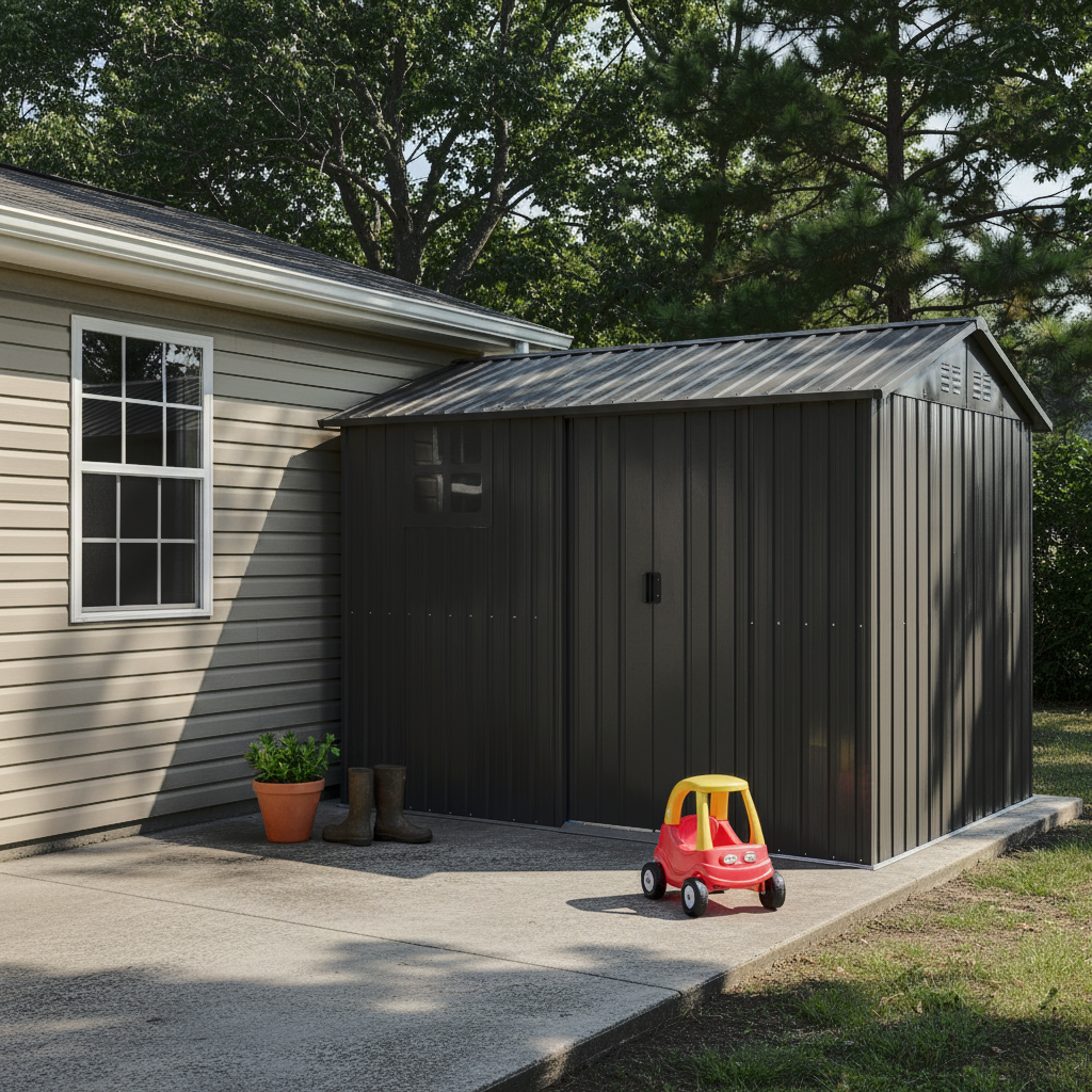 8x6FT Galvanized Steel Outdoor Storage Shed with Sliding Door