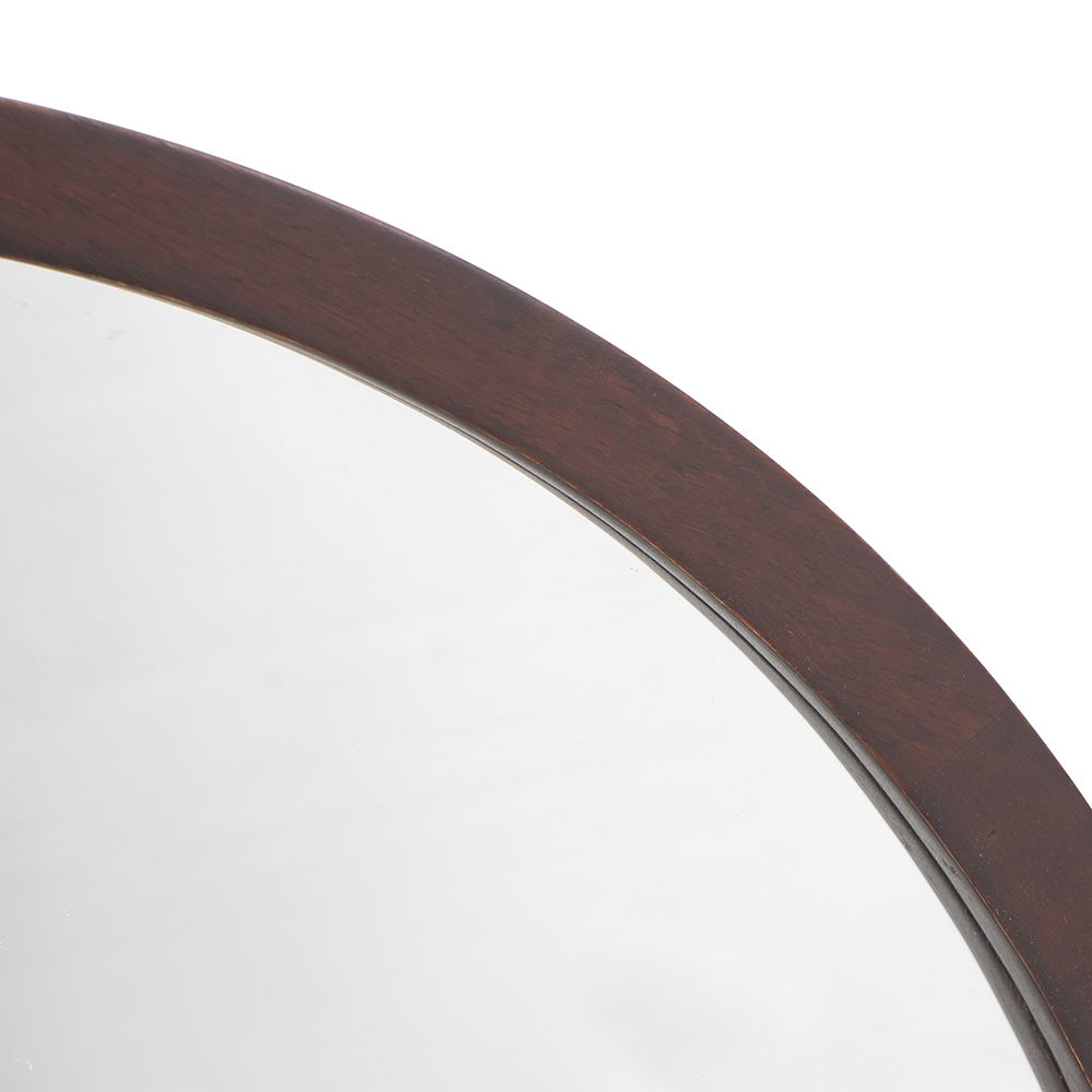 Circle Wall Mirror With Wooden Frame for Living Room