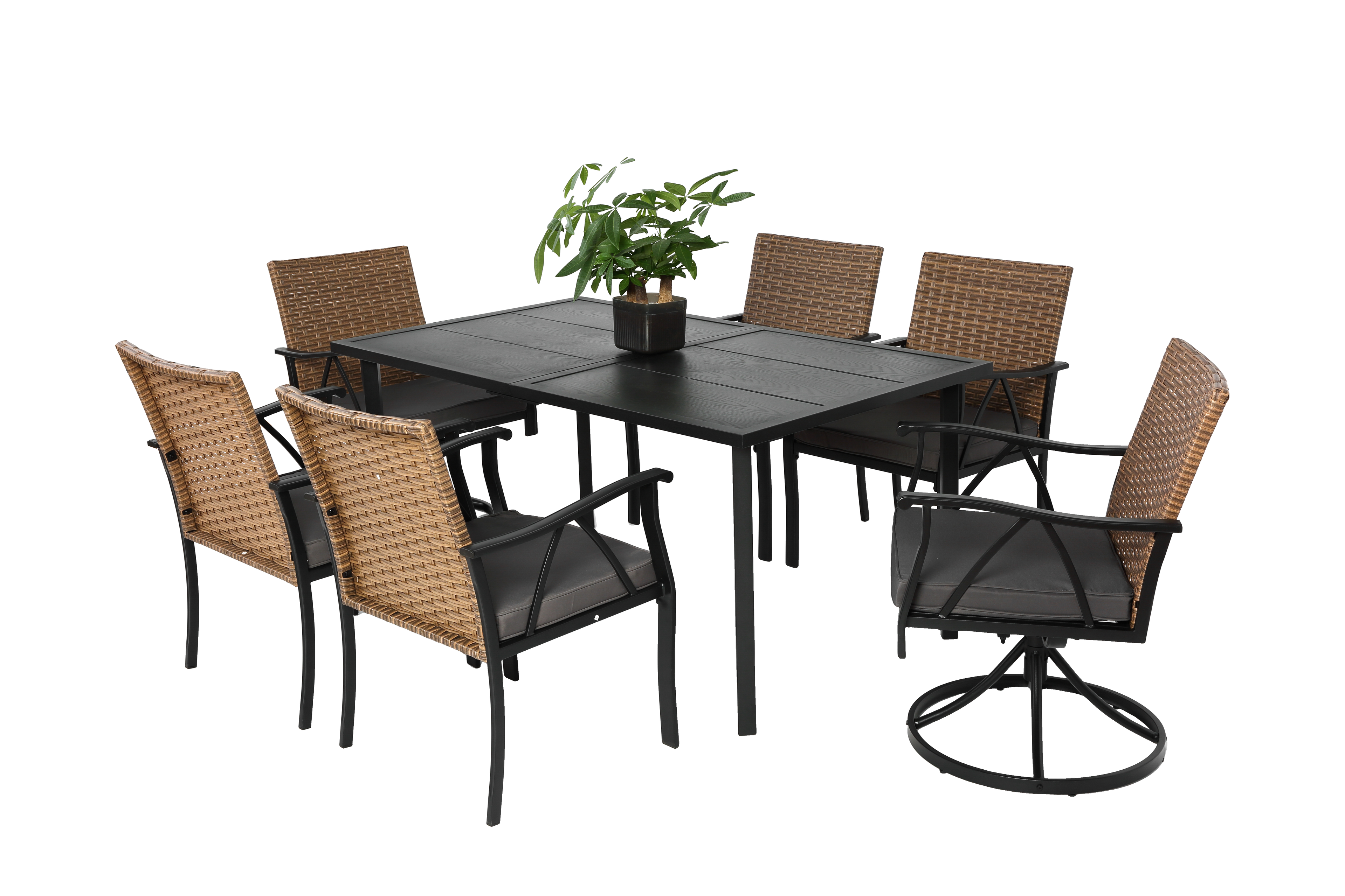 7 Piece Patio Dining Set with Outdoor Wicker Furniture