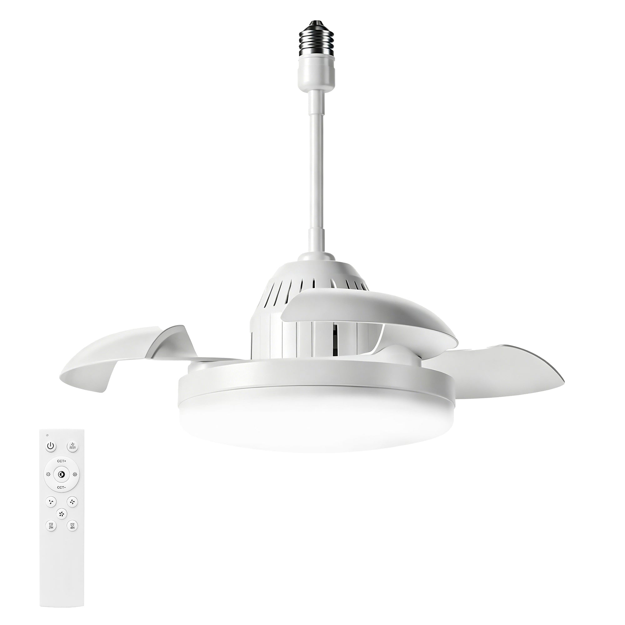 Bulb-Type Small Ceiling Fan with Retractable Blades and Remote Control